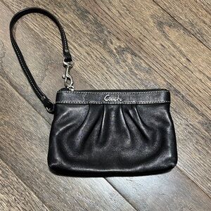 Coach Black Leather Pleated Wristlet